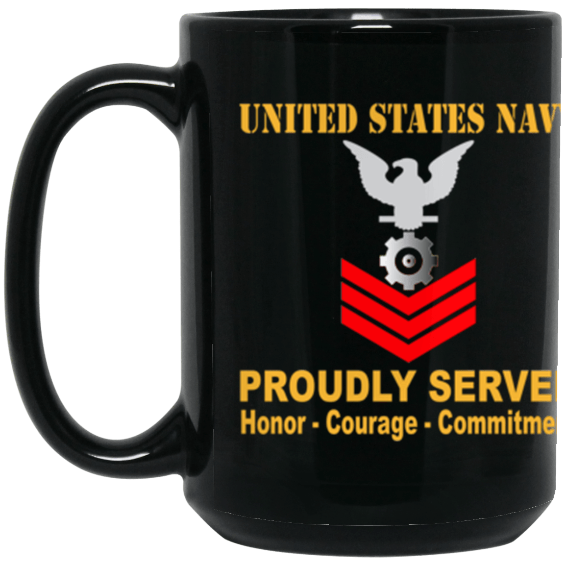 US Navy Engineman Navy EN E-6 Red Stripe 15 oz. Black Mug-Drinkware-Veterans Nation