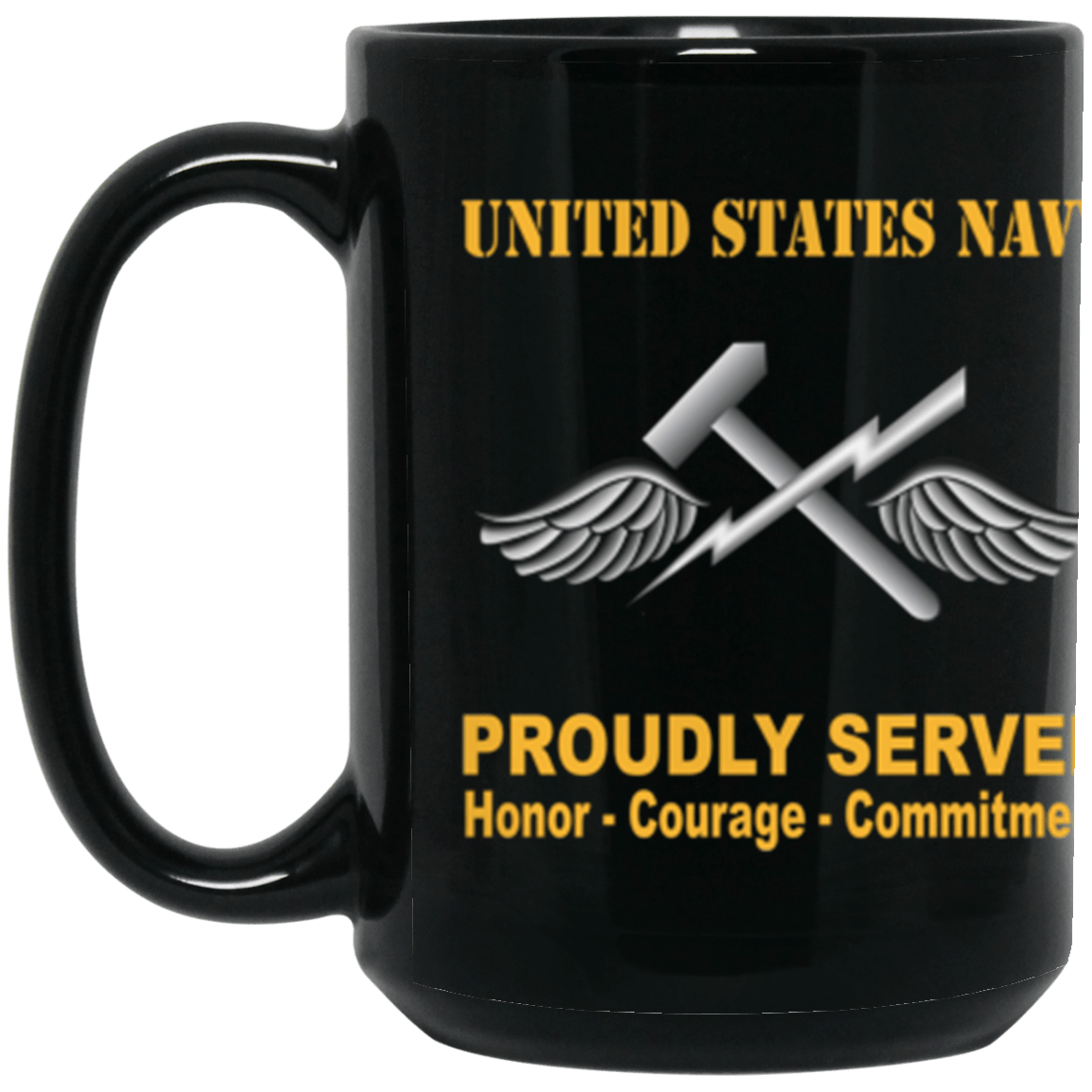 US Navy Navy Aviation Support Equipment Tech Navy AS Proudly Served Core Values 15 oz. Black Mug-Drinkware-Veterans Nation