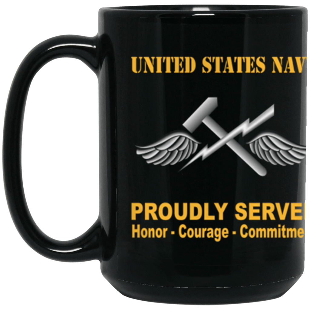 US Navy Navy Aviation Support Equipment Tech Navy AS Proudly Served Core Values 15 oz. Black Mug-Drinkware-Veterans Nation