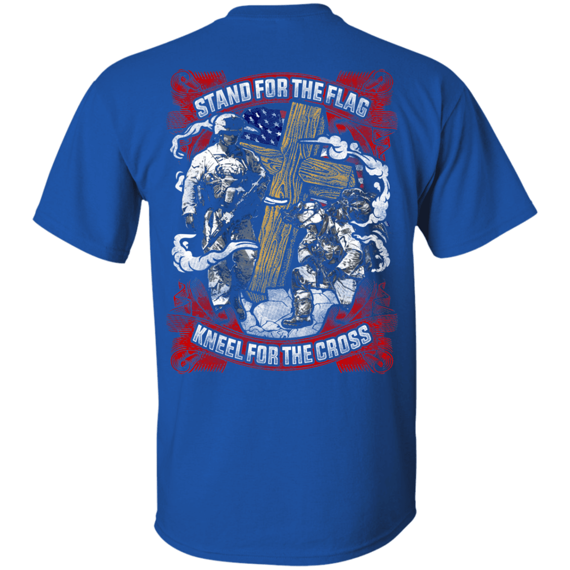 Military T-Shirt "Stand For the Flag Kneel For The Cross" Men Back-TShirt-General-Veterans Nation