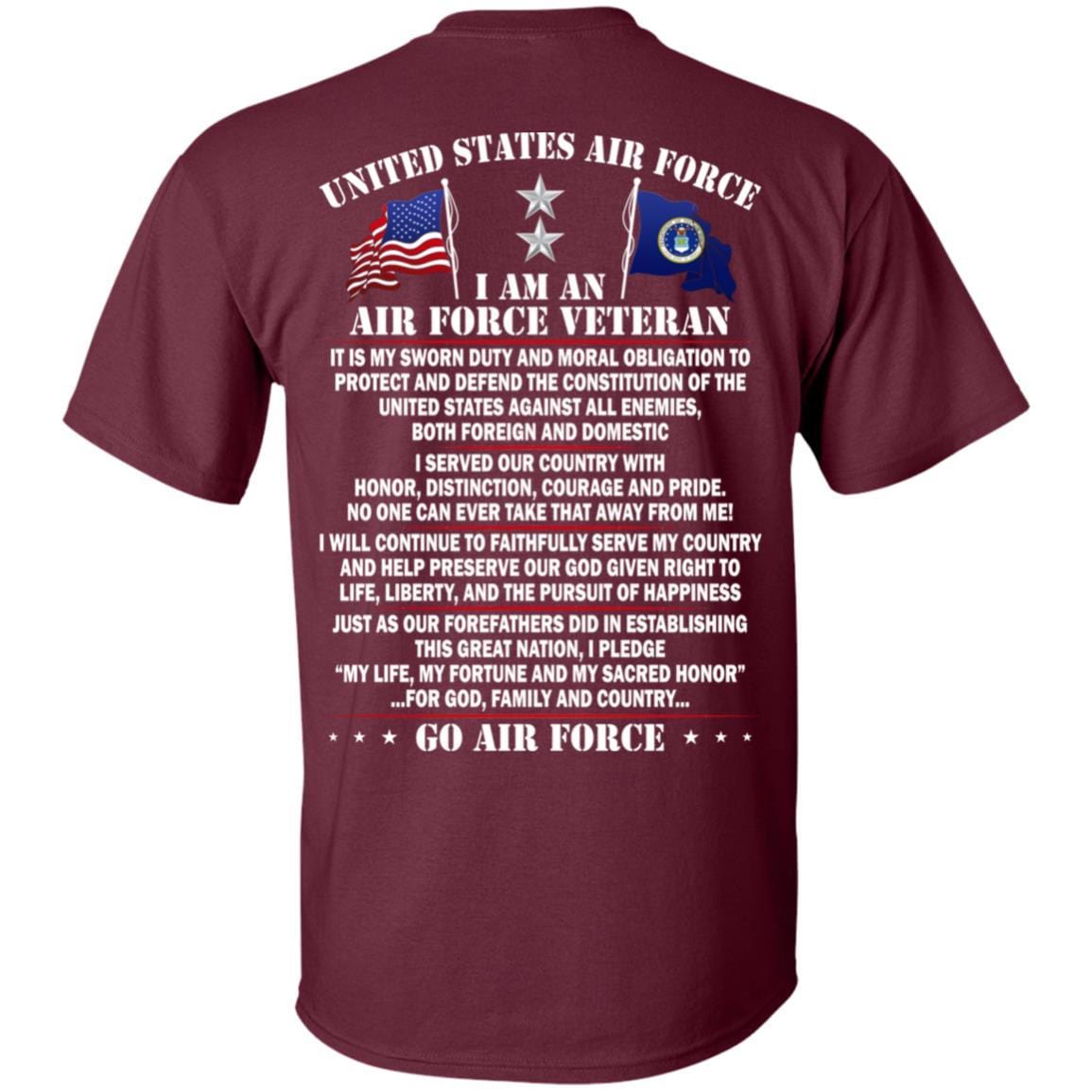 US Air Force O-8 Major General Maj G O8 General Officer Ranks - Go Air Force T-Shirt On Back-TShirt-USAF-Veterans Nation
