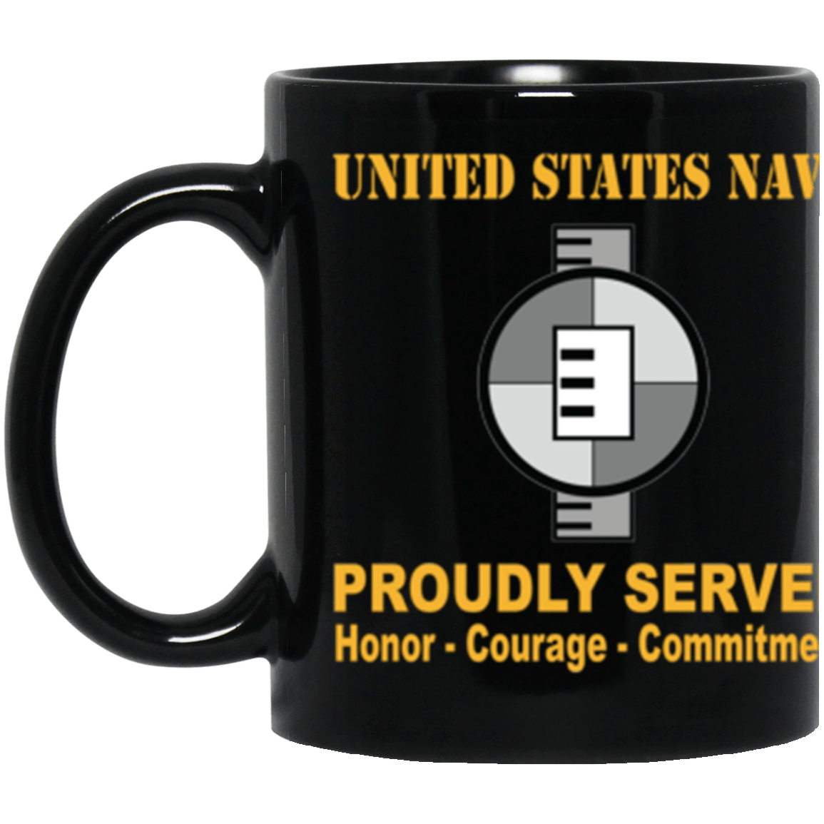 US Navy Navy Engineering Aide Navy EA Proudly Served Core Values 11 oz. Black Mug-Drinkware-Veterans Nation