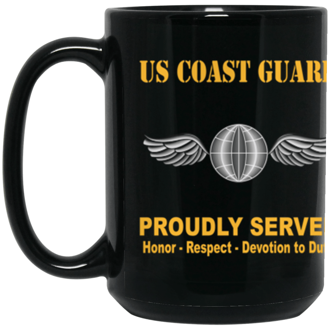 USCG Aviation Electronics Mate AE Logo Proudly Served Core Values 15 oz. Black Mug-Drinkware-Veterans Nation