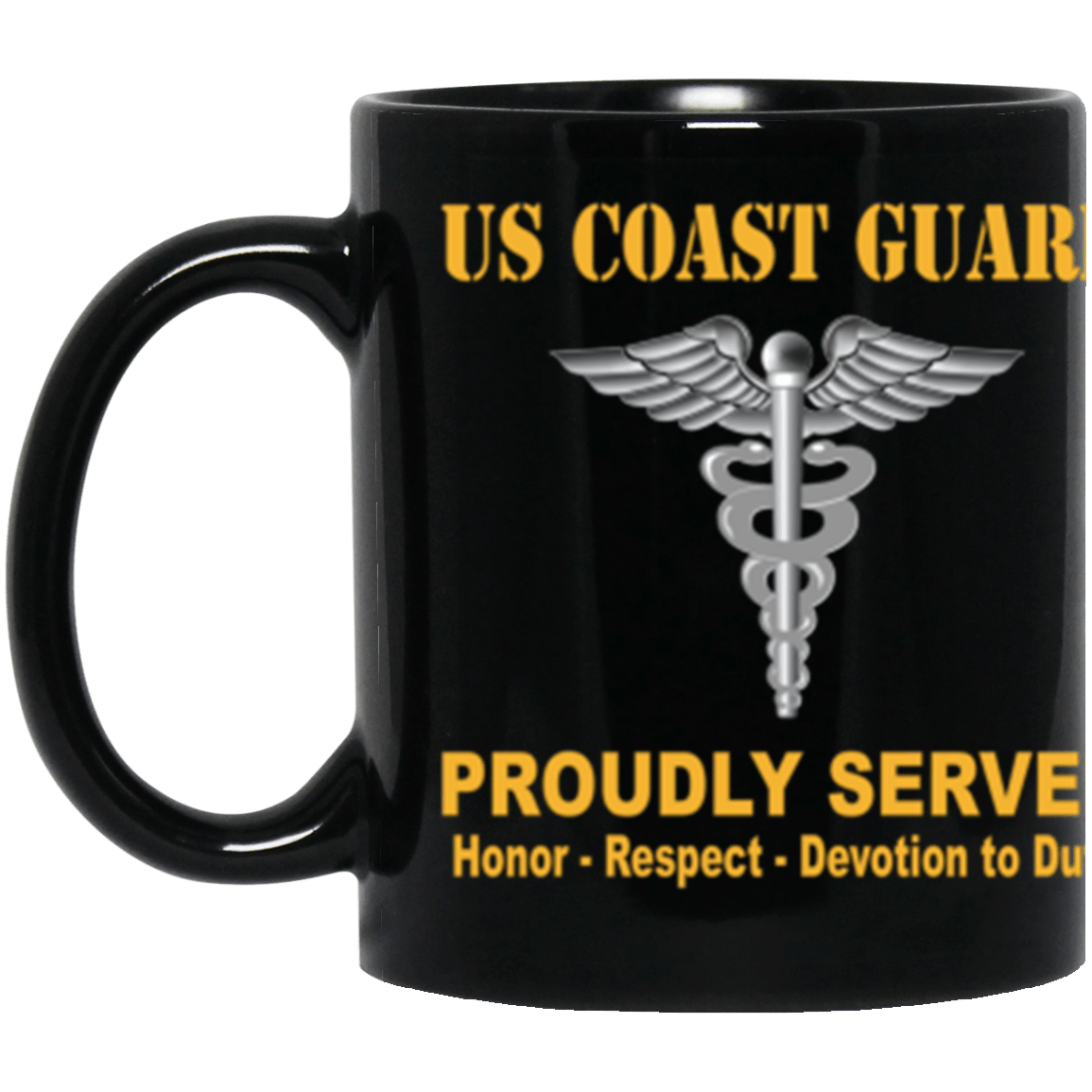 USCG Health Services Technician HS Logo Proudly Served Core Values 11 oz. Black Mug-Drinkware-Veterans Nation