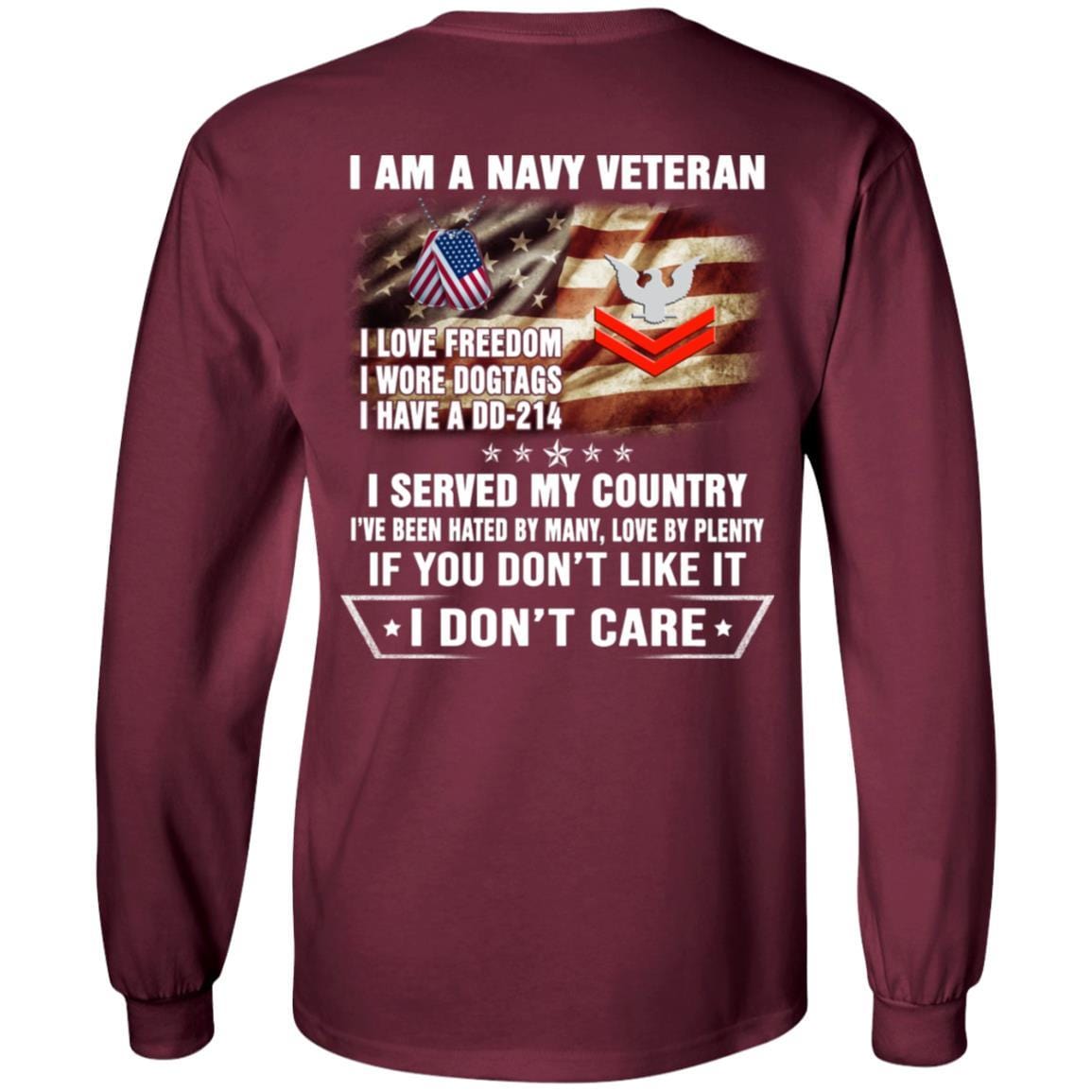 I Am A Navy Veteran E-5 Petty Officer Second Class E5 PO2 Collar Device T-Shirt On Back-TShirt-Navy-Veterans Nation