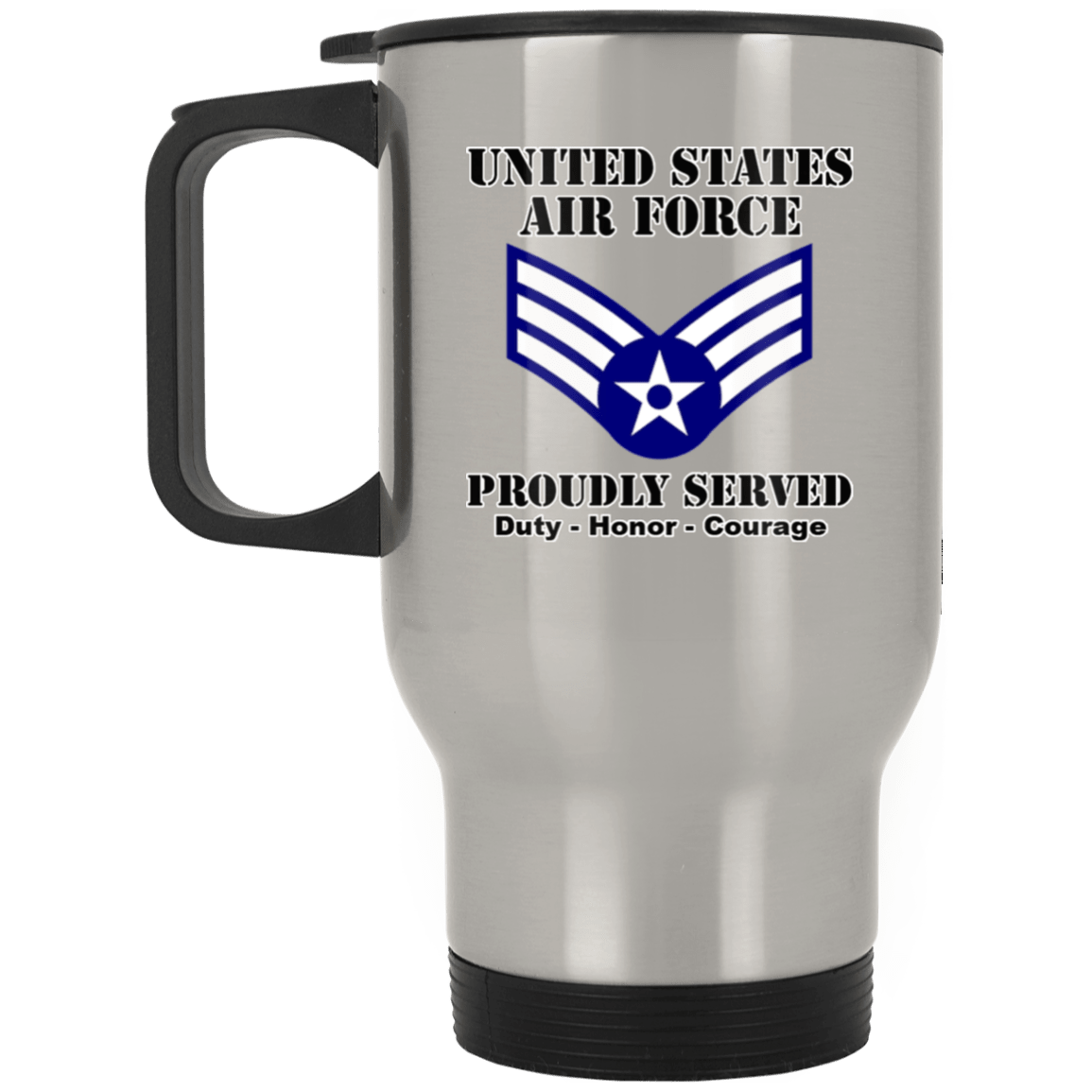 US Air Force E-4 Senior Airman SrA E4 Enlisted Airman Ranks White Coffee Mug - Stainless Travel Mug-Mug-USAF-Ranks-Veterans Nation