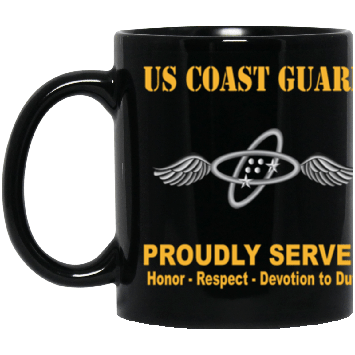 USCG USCG AVIONICS ELECTRICAL TECHNICIAN AET Logo Proudly Served Core Values 11 oz. Black Mug-Drinkware-Veterans Nation