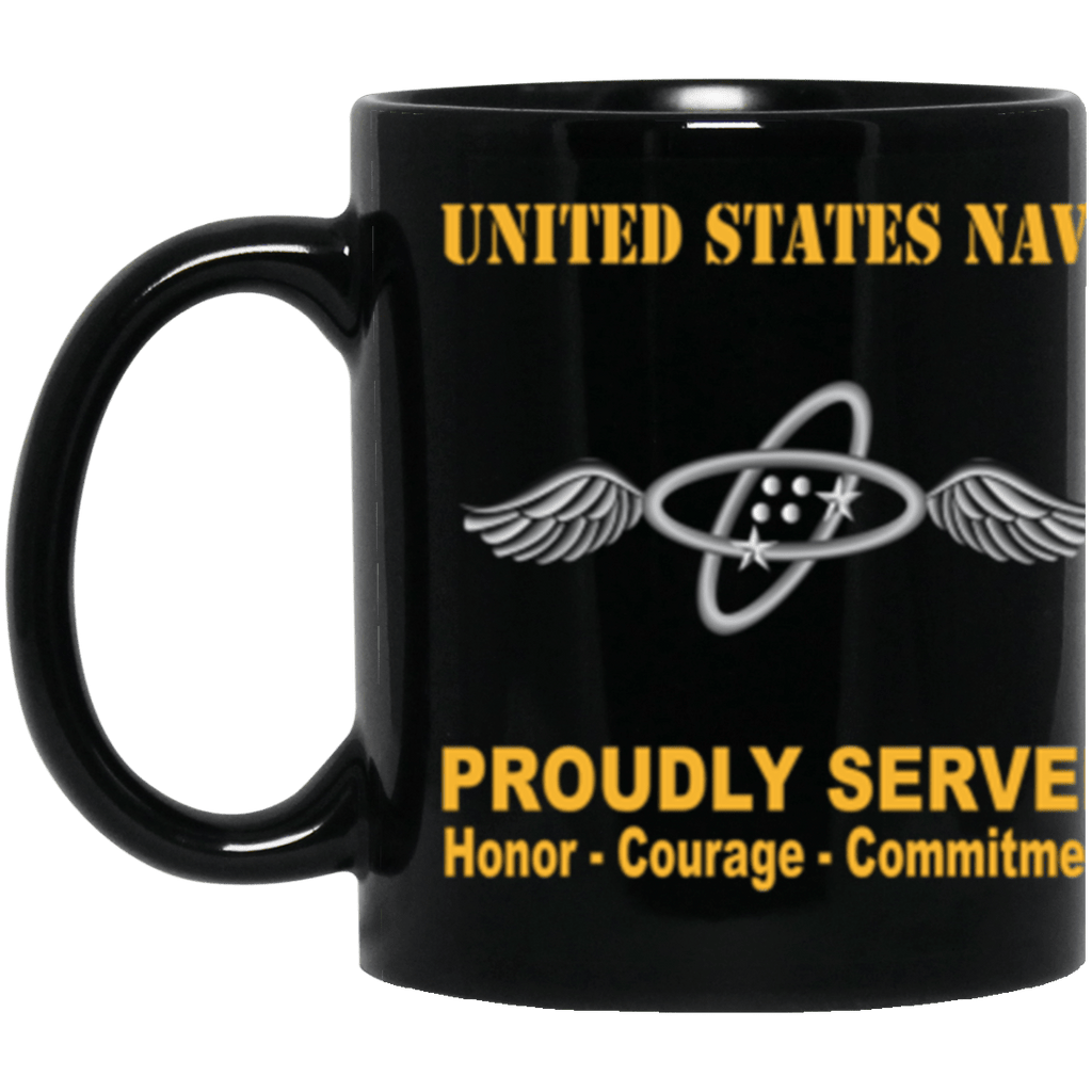 US Navy Navy Aviation Electronics Technician Navy AT Proudly Served Core Values 11 oz. Black Mug-Drinkware-Veterans Nation