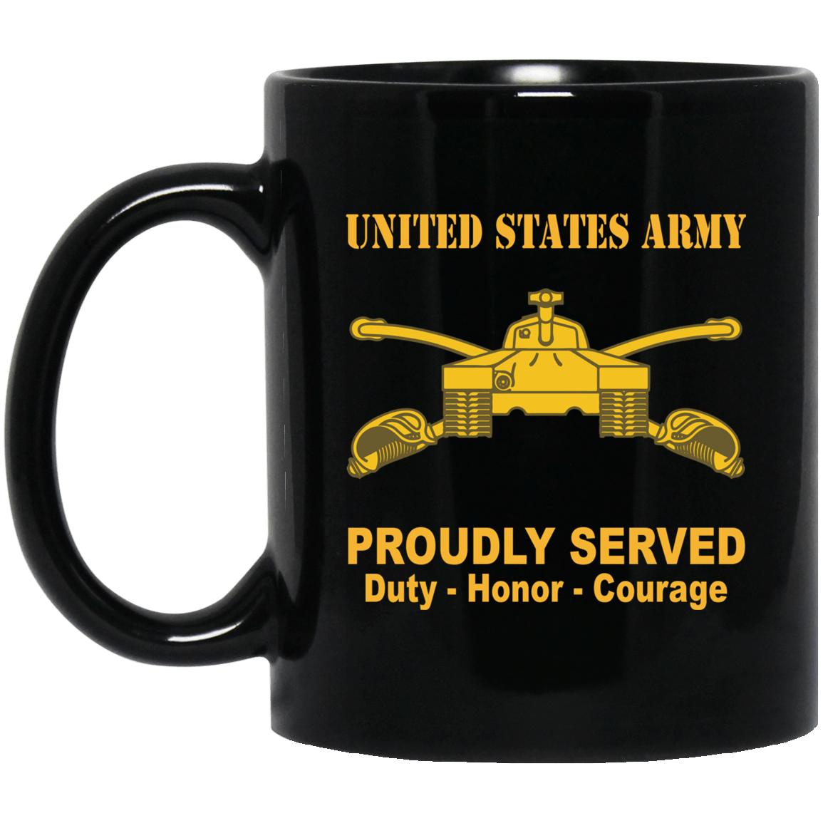 US Army Insignia Proudly Served Duty - Honor - Courage Black Coffee Mug 11oz-15oz-Mug-Army-Veterans Nation