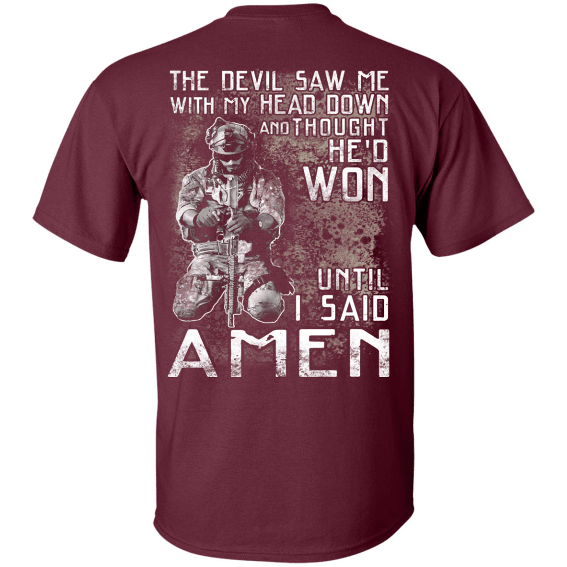 Military T-Shirt "The Devil Saw Me With My Head Down Amen Veteran T-Shirt" Men Back-TShirt-General-Veterans Nation