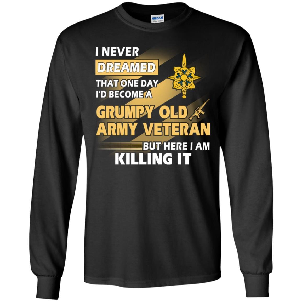 US Army T-Shirt "Military Intelligence Branch Grumpy Old Veteran" On Front-TShirt-Army-Veterans Nation