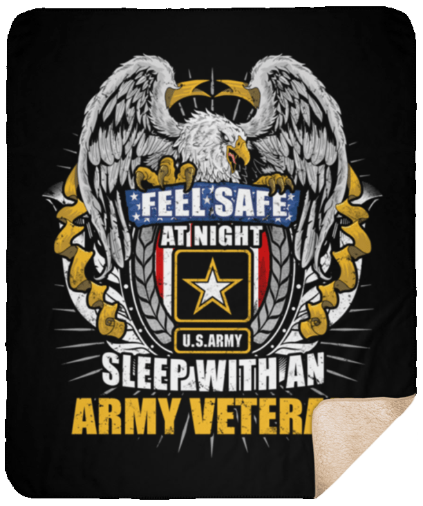 Feel Safe At Night Sleep With An Army Veteran Sherpa Blanket - 50x60-Blankets-Army-Logo-Veterans Nation