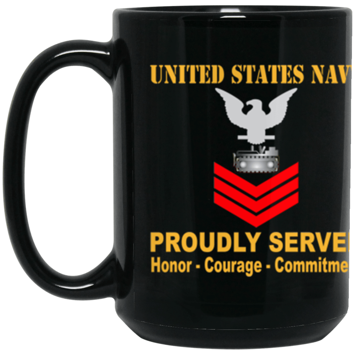 US Navy Equipment Operator Navy EO E-6 Red Stripe 15 oz. Black Mug-Drinkware-Veterans Nation