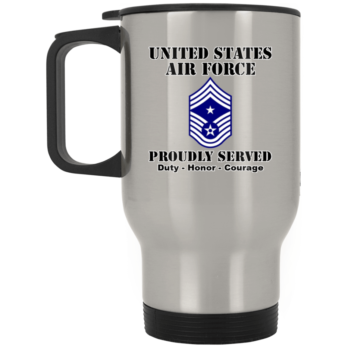 US Air Force E-9 Command Chief Master Sergeant CCM E9 Noncommissioned Officer Ranks White Coffee Mug - Stainless Travel Mug-Mug-USAF-Ranks-Veterans Nation