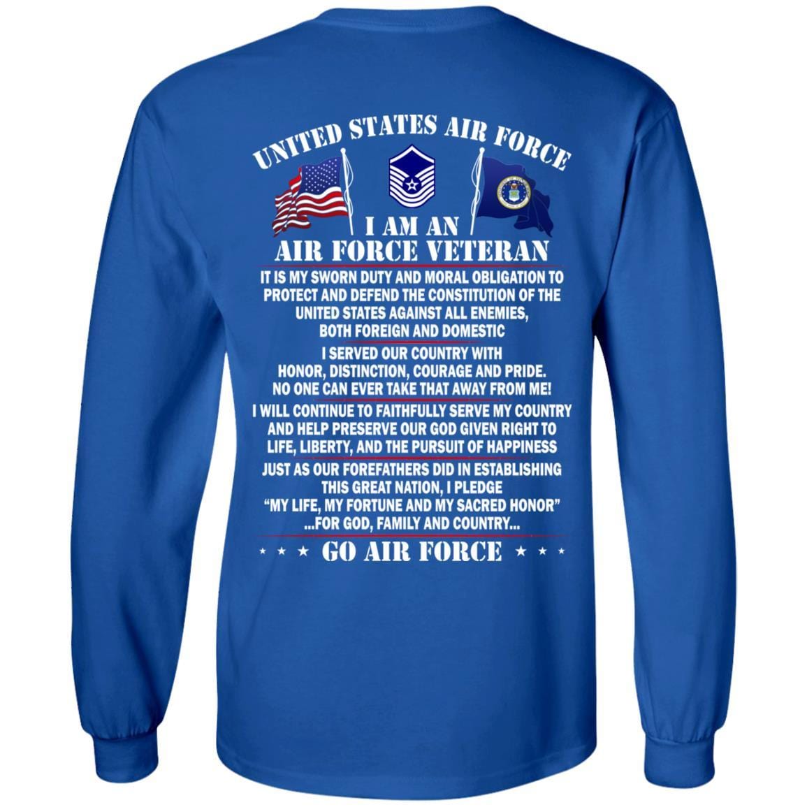 US Air Force E-8 Old Style Rank - Go Air Force T-Shirt On Back-TShirt-USAF-Veterans Nation