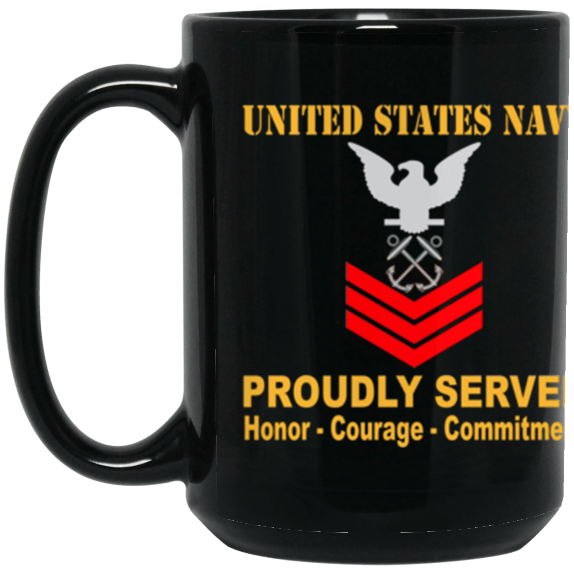 US Navy Boatswain's Mate Navy BM E-6 Red Stripe 15 oz. Black Mug-Drinkware-Veterans Nation