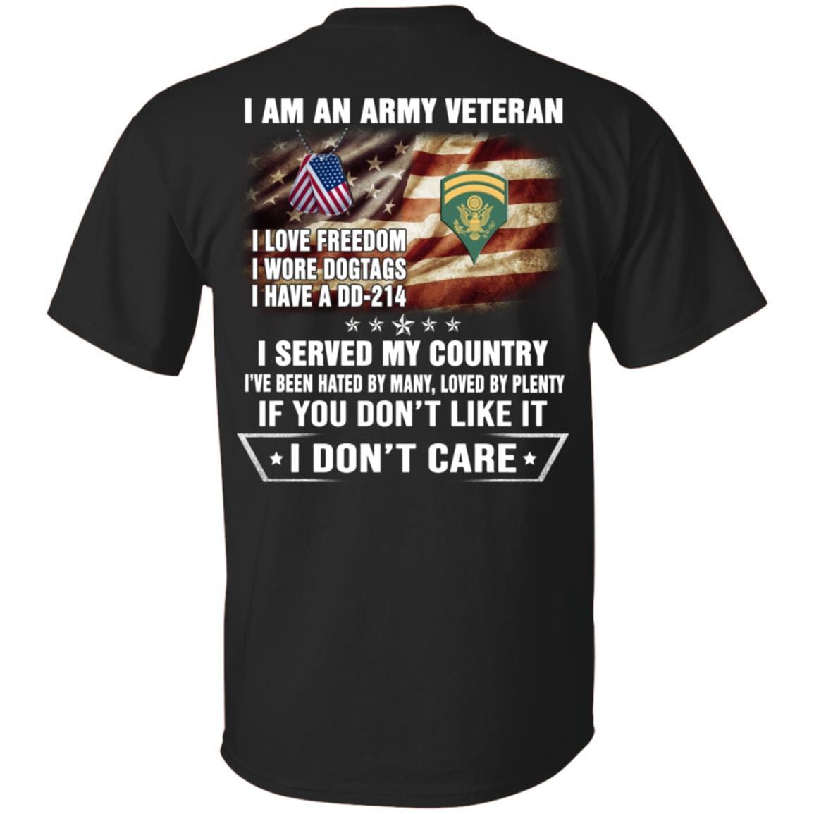 T-Shirt "I Am An Army Veteran" E-6 SPC(SP6)Rank On Back-TShirt-Army-Veterans Nation