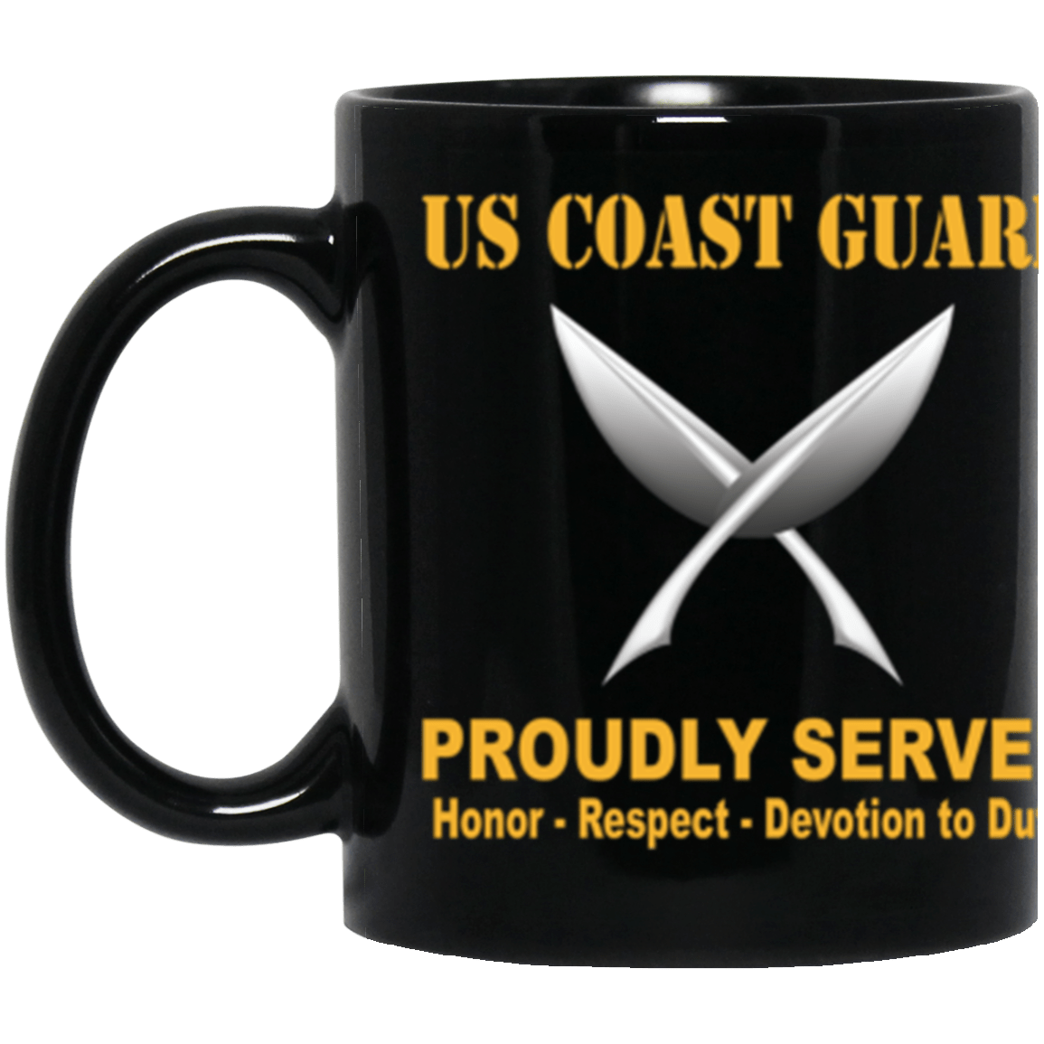 USCG Yeoman YN Logo Proudly Served Core Values 11 oz. Black Mug-Drinkware-Veterans Nation