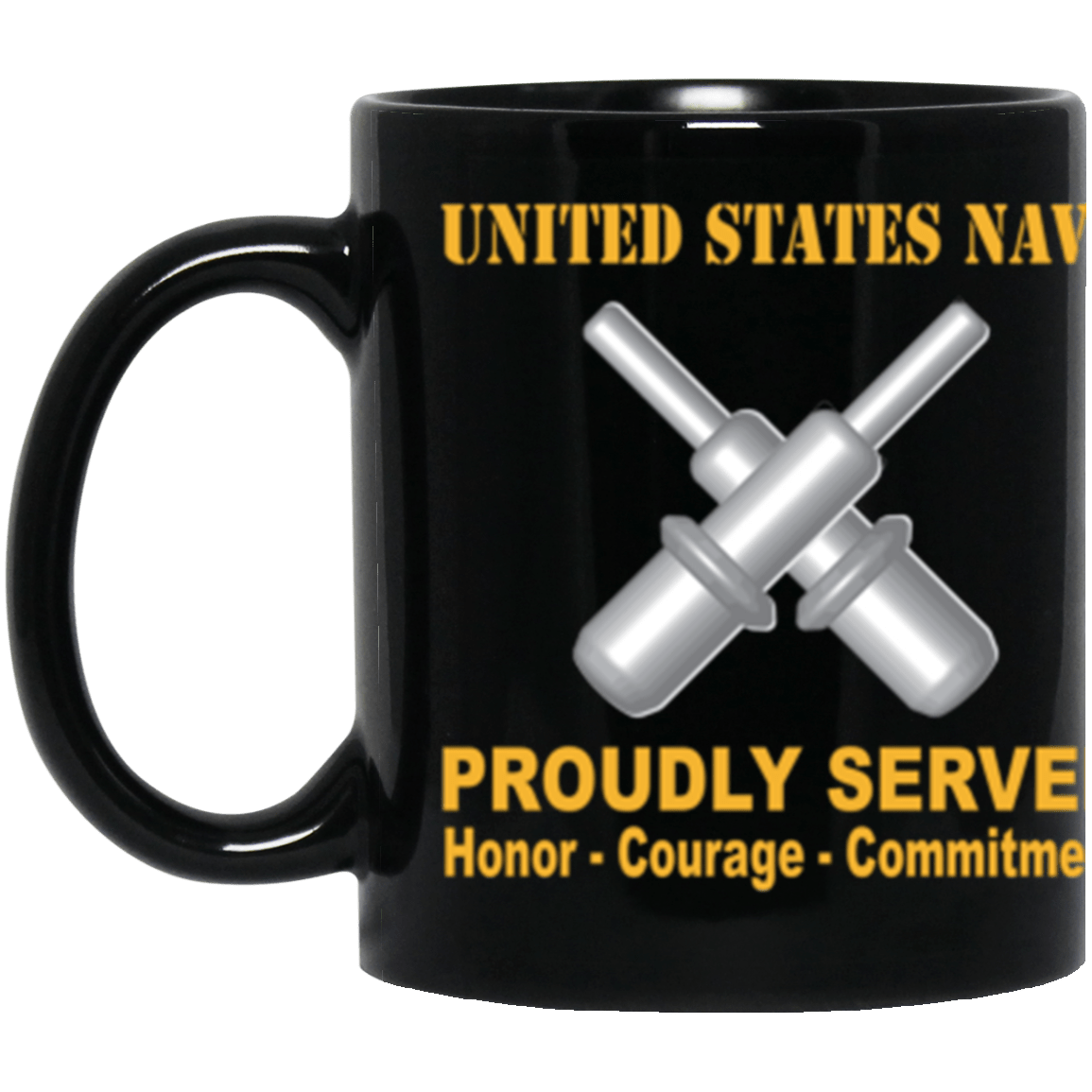US Navy Gunner's mate Navy GM Proudly Served Core Values 11 oz. Black Mug-Drinkware-Veterans Nation