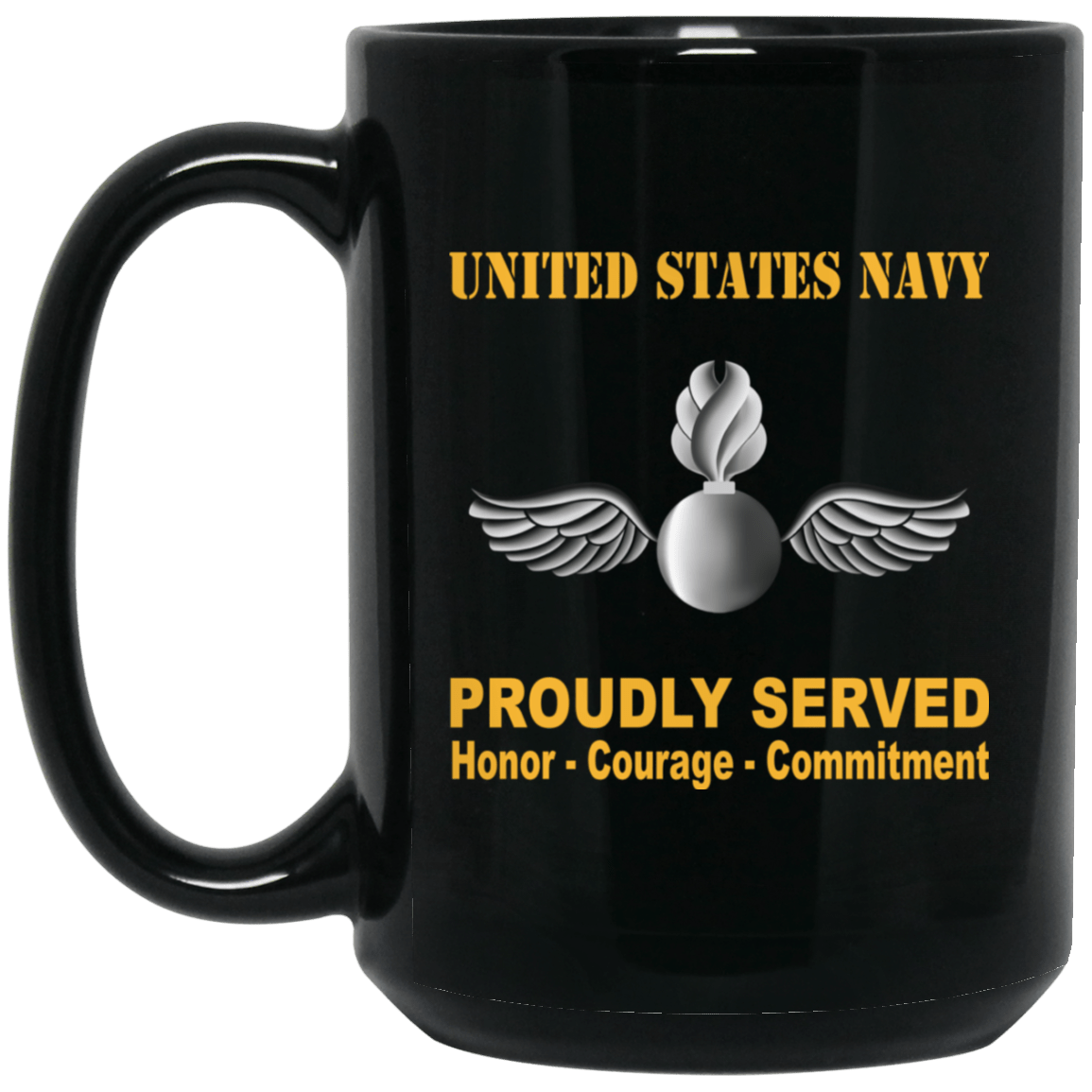 Navy Aviation Ordnanceman Navy AO Proudly Served Black Mug 11 oz - 15 oz-Mug-Navy-Rate-Veterans Nation