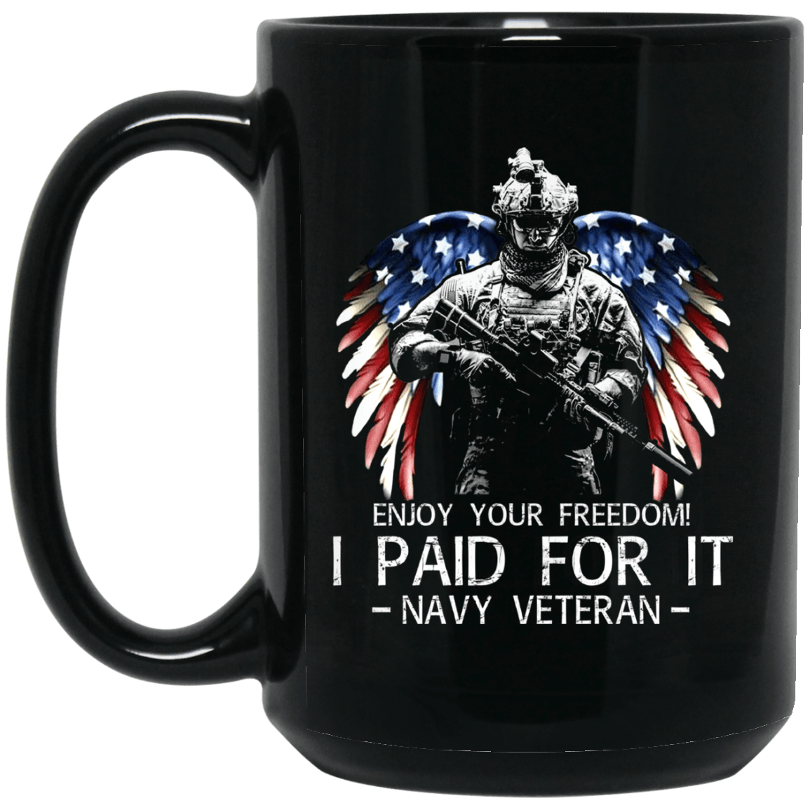 Navy Veteran - Enjoy your freedom I paid for it Black Coffee Mug-Mug-Navy-Logo-Veterans Nation