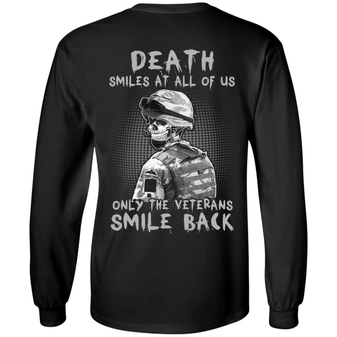Military T-Shirt "Death Smiles At All Of Us - Only The Veterans Smile Back Men" on Back Design-TShirt-General-Veterans Nation