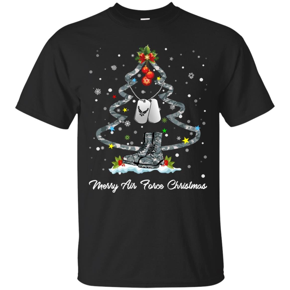 Merry Air Force Christmas T-Shirt For Men On Front-TShirt-USAF-Veterans Nation