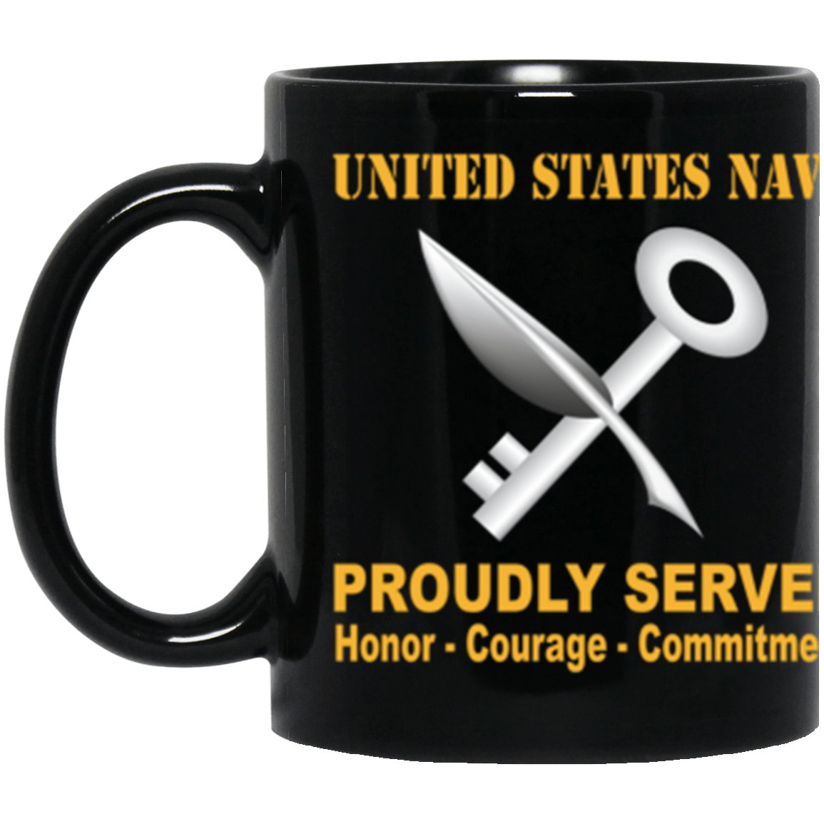 US Navy Navy Ship's Serviceman Navy SH Proudly Served Core Values 11 oz. Black Mug-Drinkware-Veterans Nation