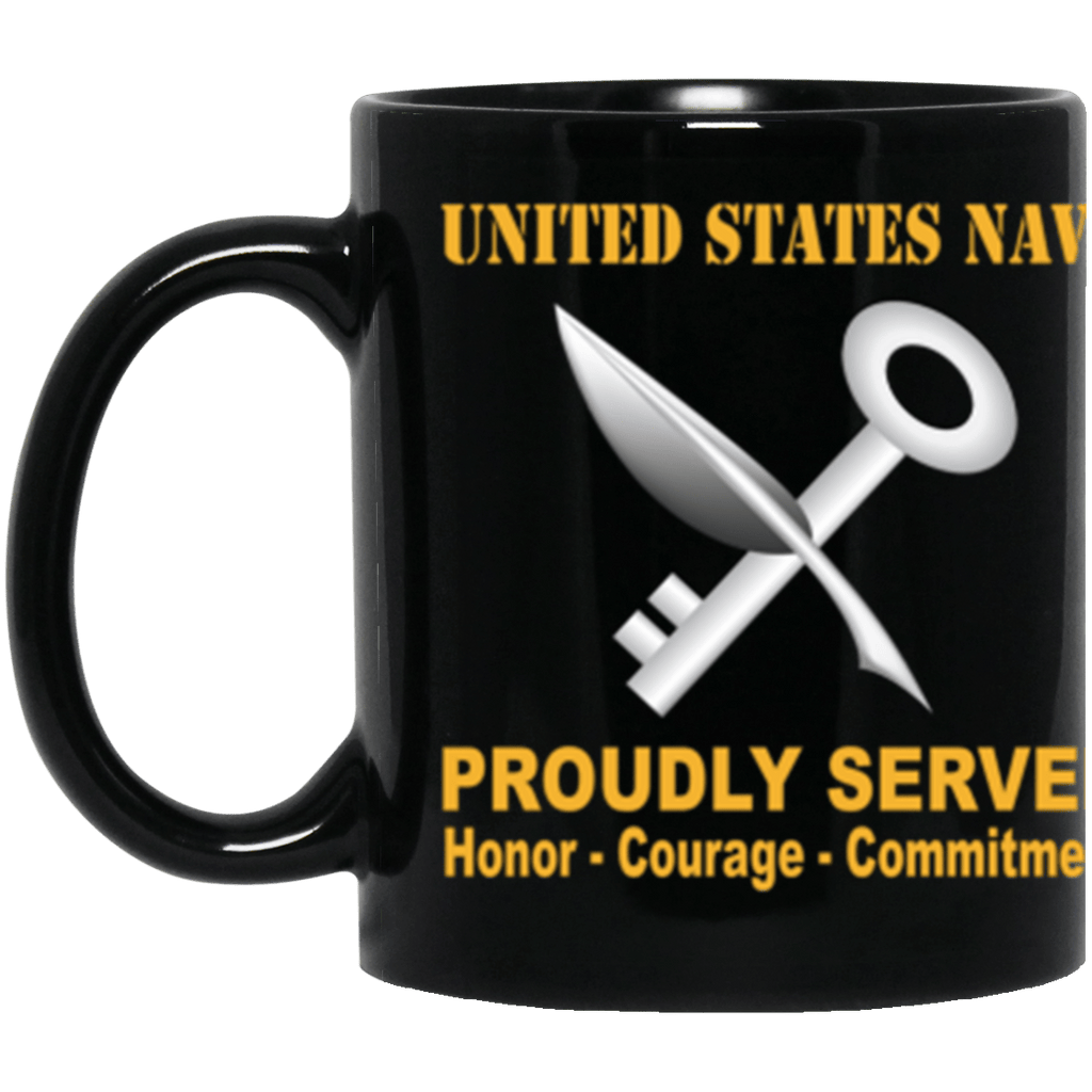 US Navy Navy Ship's Serviceman Navy SH Proudly Served Core Values 11 oz. Black Mug-Drinkware-Veterans Nation