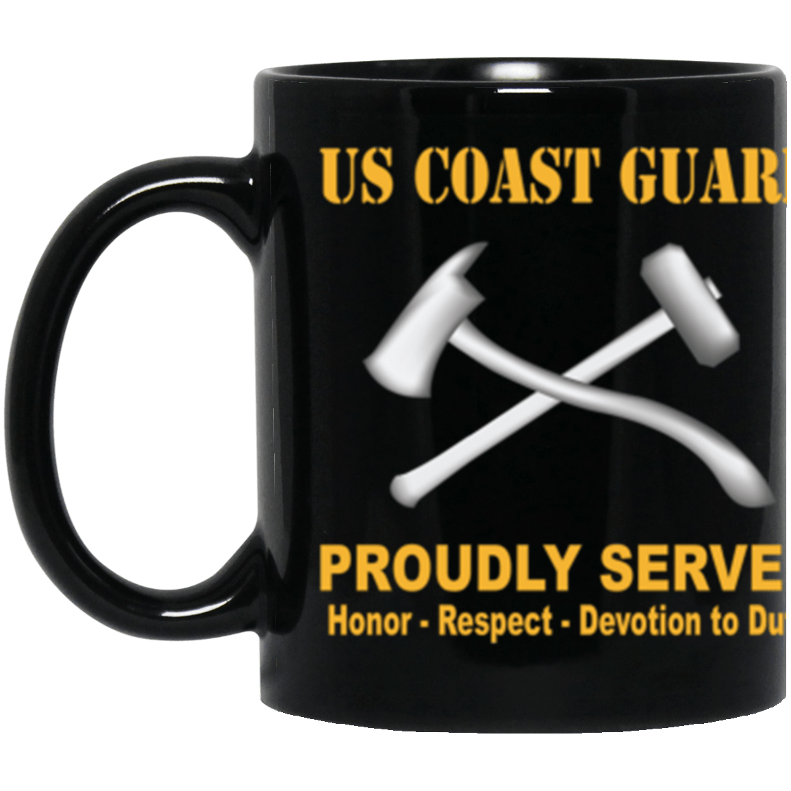 USCG Damage Controlman DC Logo Proudly Served Core Values 11 oz. Black Mug-Drinkware-Veterans Nation