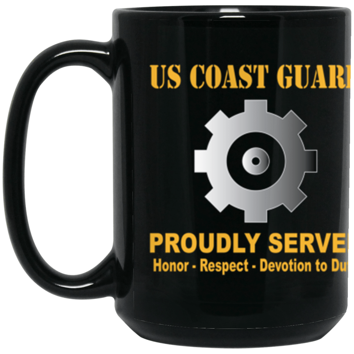 USCG Machinery Technician MK Logo Proudly Served Core Values 15 oz. Black Mug-Drinkware-Veterans Nation