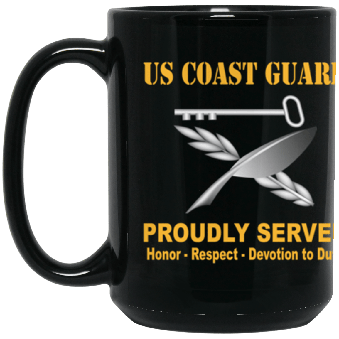 USCG USCG CULINARY SPECIALIST CS Logo Proudly Served Core Values 15 oz. Black Mug-Drinkware-Veterans Nation