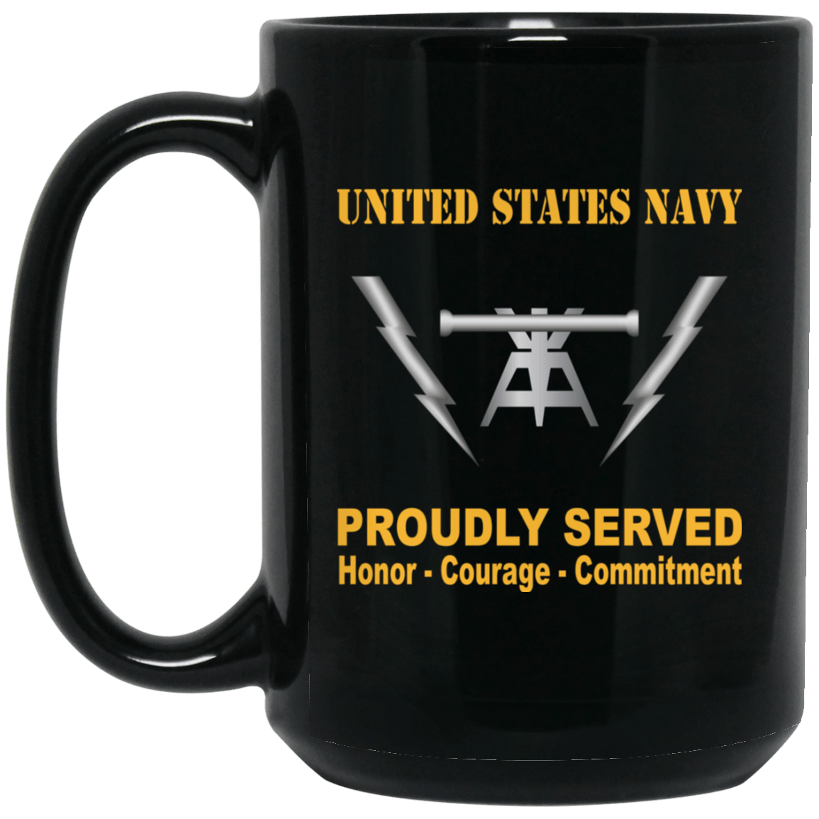 Navy Fire Controlman Navy FC Proudly Served Black Mug 11 oz - 15 oz-Mug-Navy-Rate-Veterans Nation