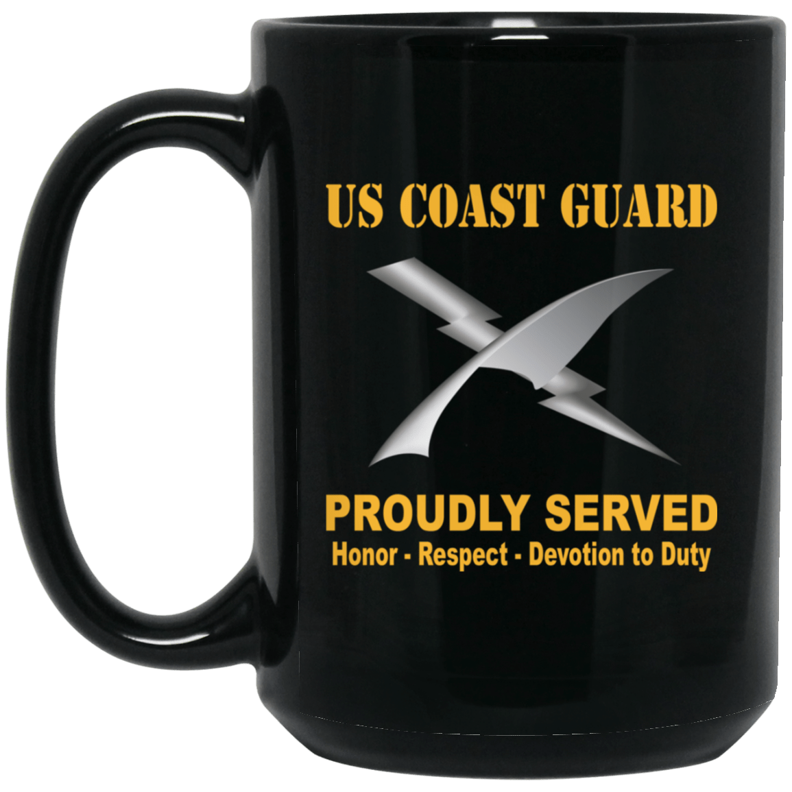 US Coast Guard Intelligence Specialist IS Logo Proudly Served Black Mug 11 oz - 15 oz-Mug-USCG-Rate-Veterans Nation