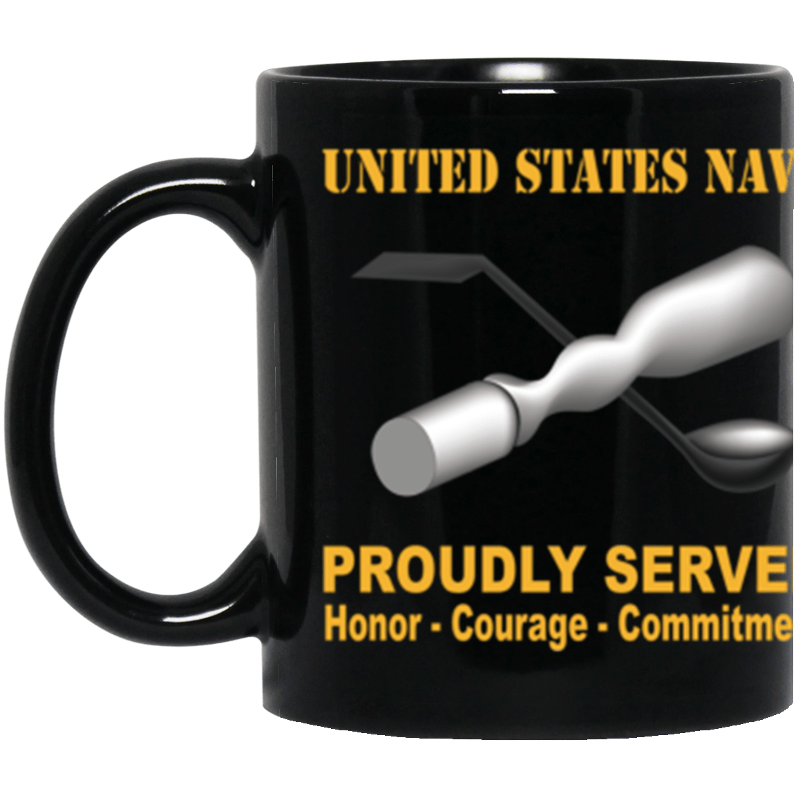 US Navy Navy Molder Navy ML Proudly Served Core Values 11 oz. Black Mug-Drinkware-Veterans Nation