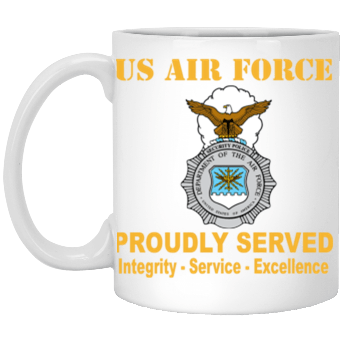 US Air Force Security Police Proudly Served Core Values 11 oz. White Mug-Drinkware-Veterans Nation