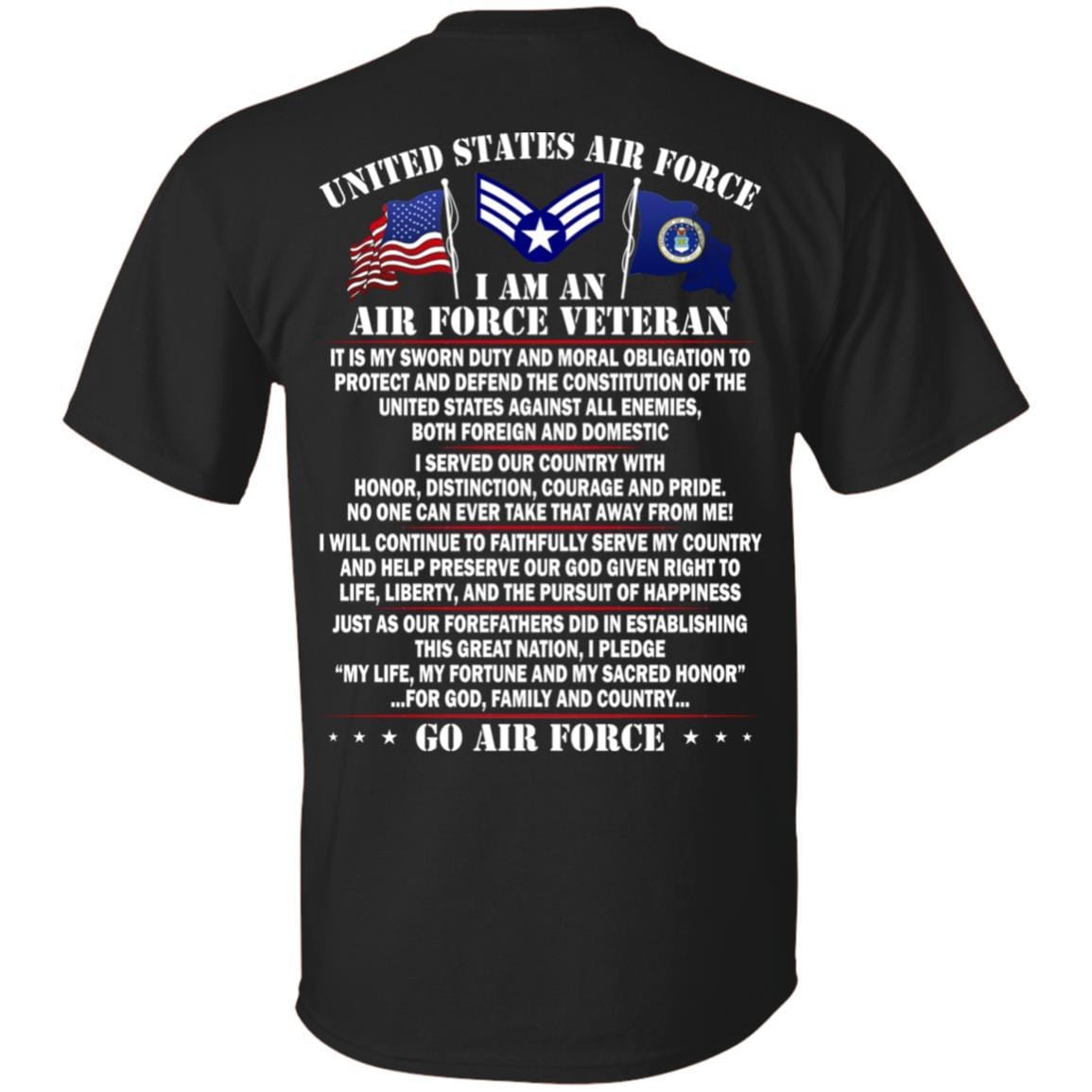 US Air Force E-4 Buck Sergeant - Go Air Force T-Shirt On Back-TShirt-USAF-Veterans Nation