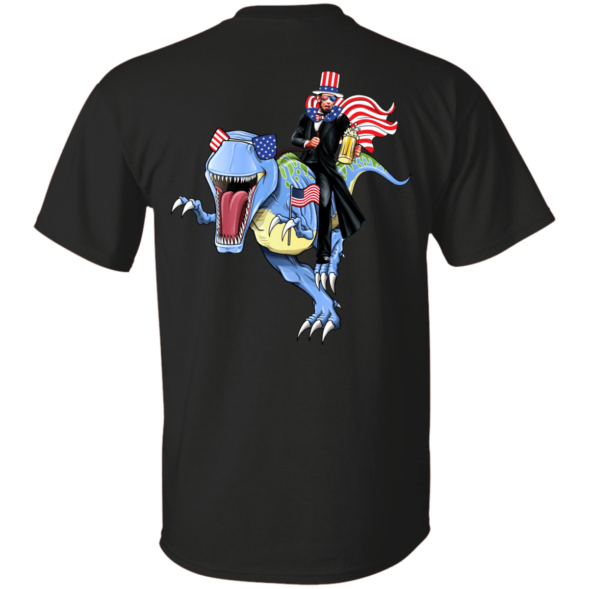 Military T-Shirt "Lincoln Dinosaur Beer Merica Flag Back"-TShirt-General-Veterans Nation