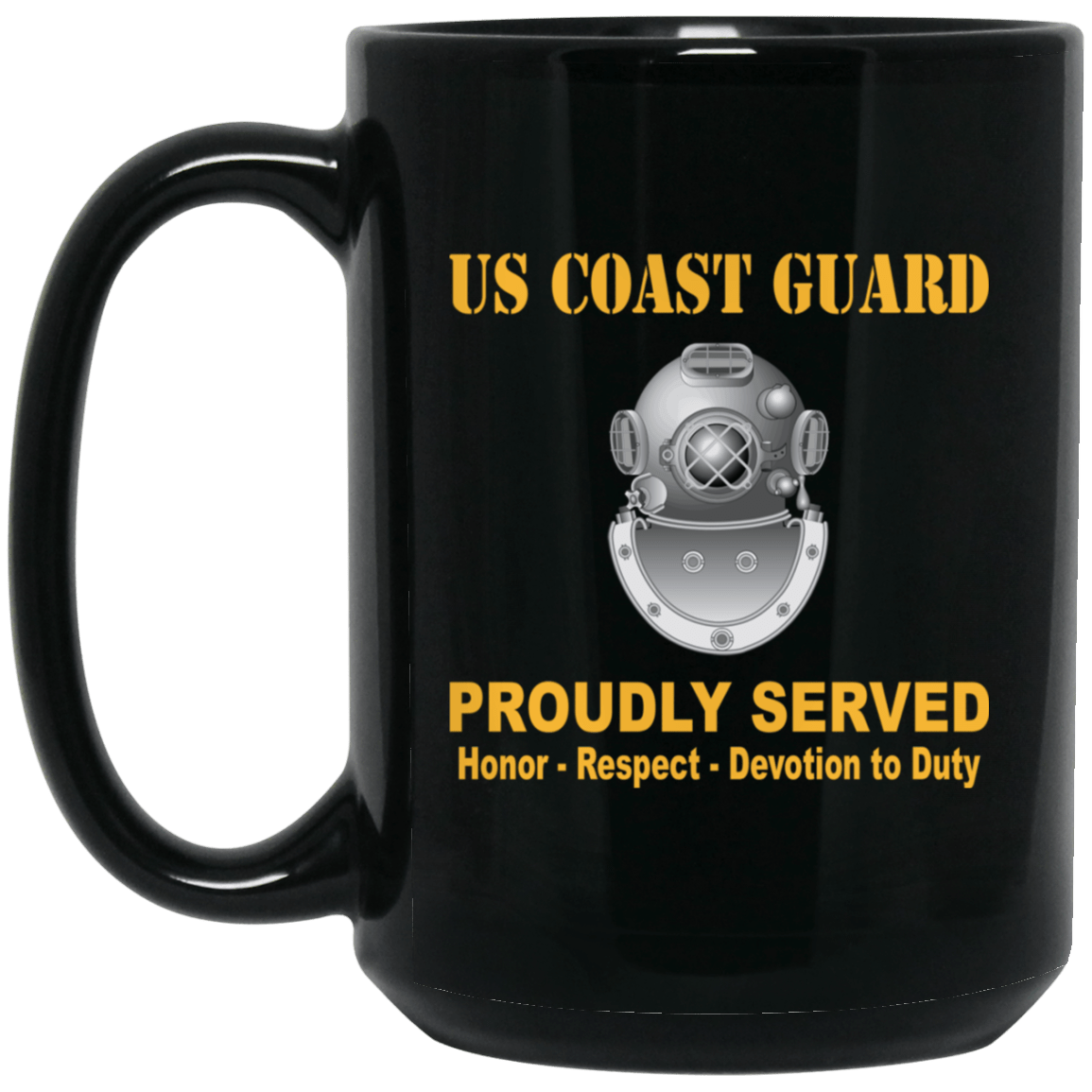 US Coast Guard Diver ND Logo Proudly Served Black Mug 11 oz - 15 oz-Mug-USCG-Rate-Veterans Nation