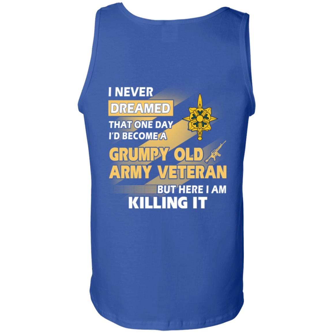 US Army T-Shirt "Military Intelligence Branch Grumpy Old Veteran" On Back-TShirt-Army-Veterans Nation