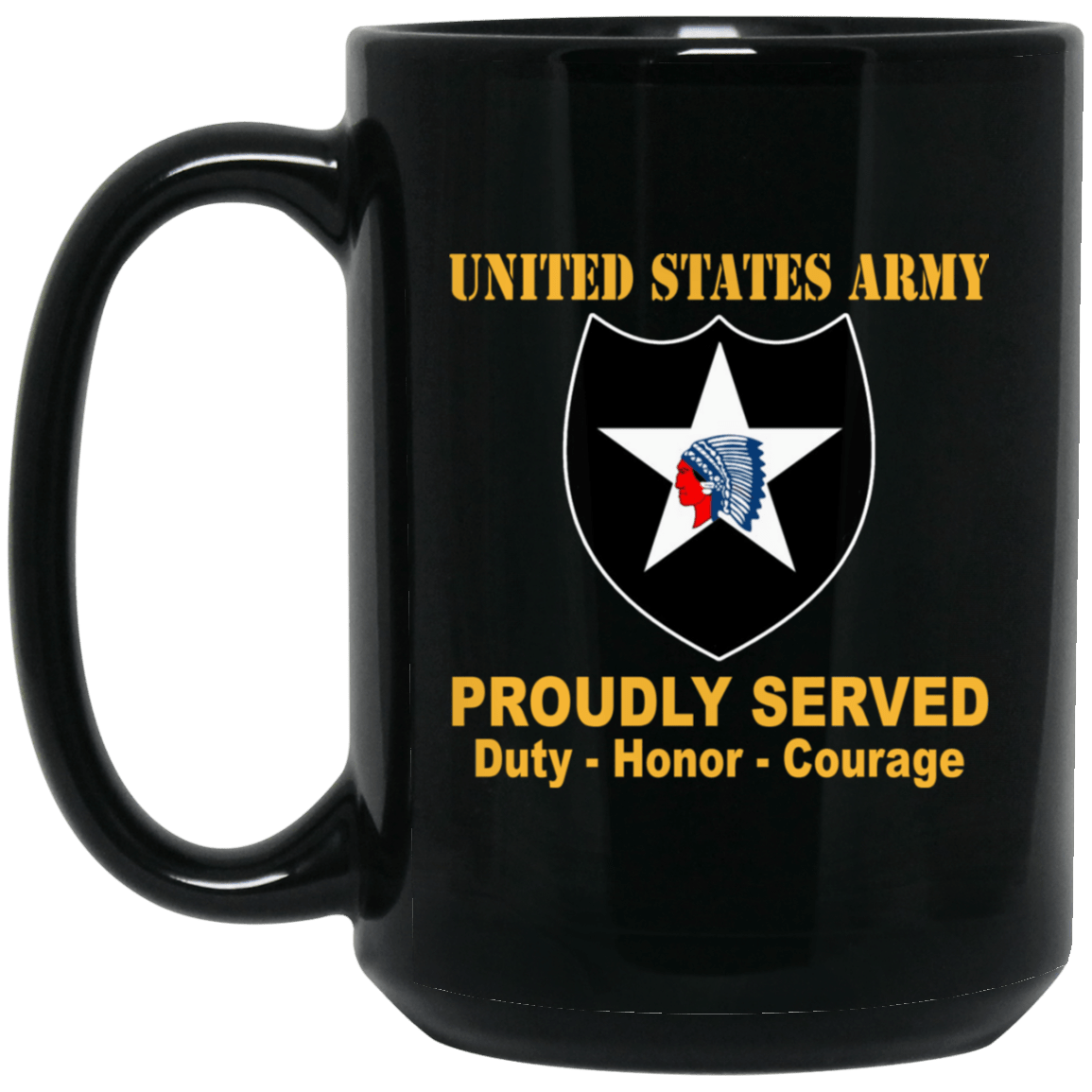 U.S. Army 2nd Infantry Division 11 oz - 15 oz Black Mug-Mug-Army-CSIB-Veterans Nation