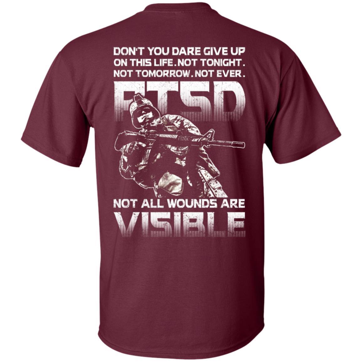 Military T-Shirt "Don't You Dare Give Up - PTSD Men" On Back-TShirt-General-Veterans Nation