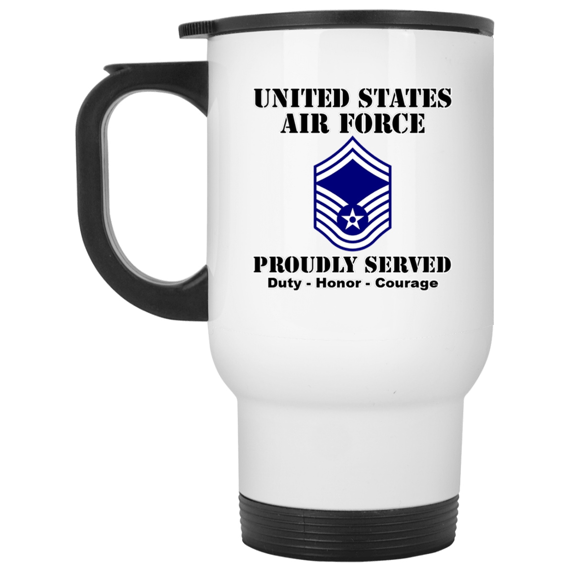 US Air Force E-8 Senior Master Sergeant SMSgt E8 Noncommissioned Officer Ranks White Coffee Mug - Stainless Travel Mug-Mug-USAF-Ranks-Veterans Nation