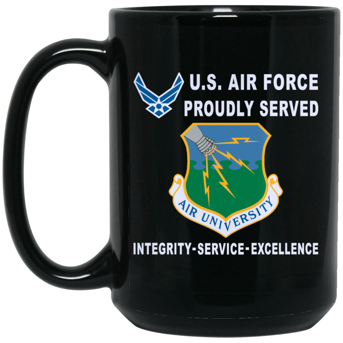 US Air Force Air University Proudly Served-D04 11 oz - 15 oz Black Mug-Mug-USAF-Shield-Veterans Nation