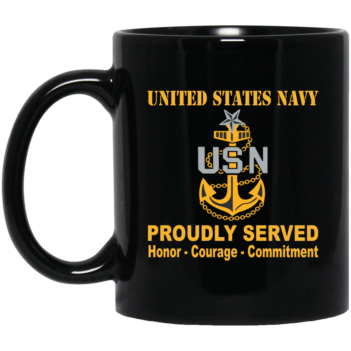 US Navy E-8 Senior Chief Petty Officer E8 SCPO Senior Noncommissioned Officer Collar Device Black Mug 11 oz - 15 oz-Mug-Navy-Collar-Veterans Nation
