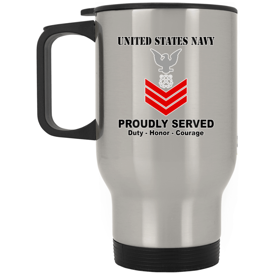 US Navy E-6 Petty Officer First Class E6 PO1 Noncommissioned Officer Ranks T shirt White Coffee Mug - Stainless Travel Mug-Mug-Navy-Collar-Veterans Nation