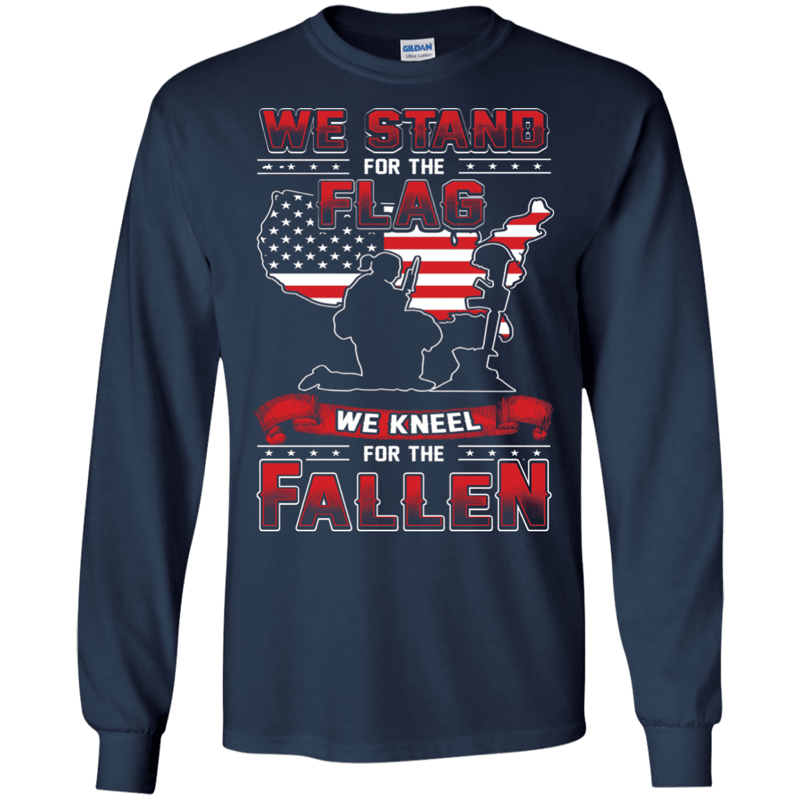 Military T-Shirt "Stand For The Flag, Kneel For The Fallen Female Veterans" Front-TShirt-General-Veterans Nation