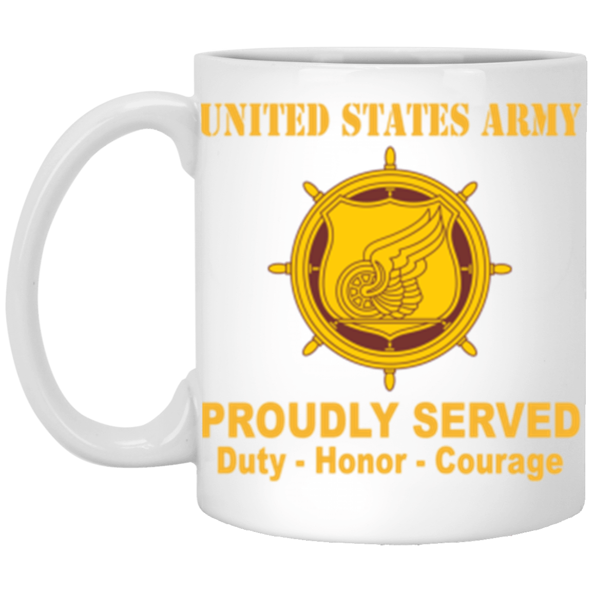 US Army Transportation Corps Proudly Served Core Values 11 oz. White Mug-Drinkware-Veterans Nation