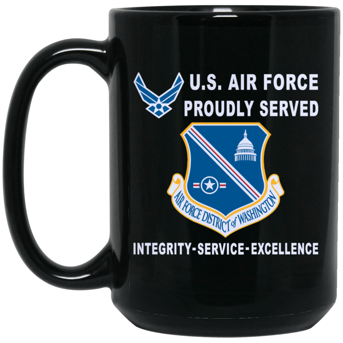 US Air Force District of Washington Proudly Served-D04 11 oz - 15 oz Black Mug-Mug-USAF-Shield-Veterans Nation