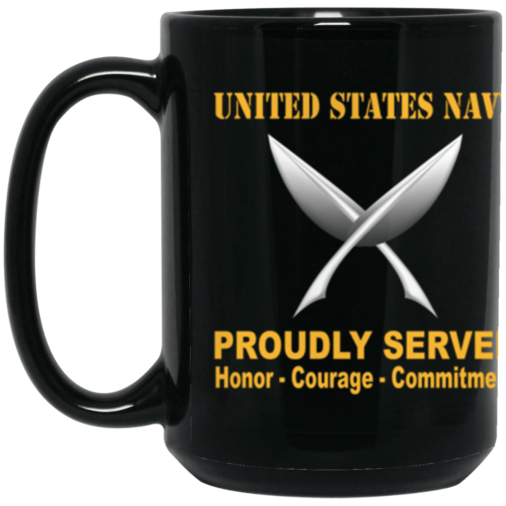 US Navy Yeoman Navy YN Proudly Served Core Values 15 oz. Black Mug-Drinkware-Veterans Nation